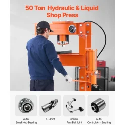 VEVOR Hydraulic Shop Press, 50 T H-Frame Pneumatic Shop Press with Press Plate & Triangular Support, Stable Garage Floor Adjustable Hydraulic Press with Relief Valve, Fit for Bending & Straightening