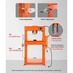 VEVOR Hydraulic Shop Press, 50 T H-Frame Pneumatic Shop Press with Press Plate & Triangular Support, Stable Garage Floor Adjustable Hydraulic Press with Relief Valve, Fit for Bending & Straightening