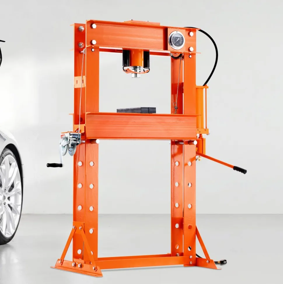 VEVOR Hydraulic Shop Press, 50 T H-Frame Pneumatic Shop Press with Press Plate & Triangular Support, Stable Garage Floor Adjustable Hydraulic Press with Relief Valve, Fit for Bending & Straightening