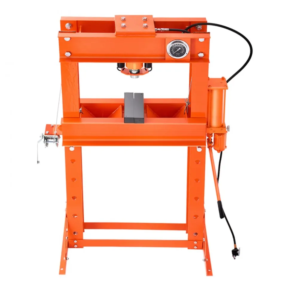 VEVOR Hydraulic Shop Press, 50 T H-Frame Pneumatic Shop Press with Press Plate & Triangular Support, Stable Garage Floor Adjustable Hydraulic Press with Relief Valve, Fit for Bending & Straightening