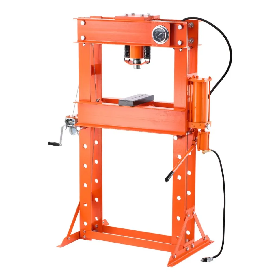 VEVOR Hydraulic Shop Press, 50 T H-Frame Pneumatic Shop Press with Press Plate & Triangular Support, Stable Garage Floor Adjustable Hydraulic Press with Relief Valve, Fit for Bending & Straightening