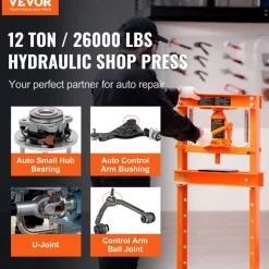 VEVOR Hydraulic Shop Press, 12 Ton H-Frame Hydraulic Garage/Shop Floor Press, Adjustable Shop Press with Press Plates, Heavy Duty Hydraulic Press for Garage, Shop, Workshop