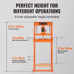 VEVOR Hydraulic Shop Press, 12 Ton H-Frame Hydraulic Garage/Shop Floor Press, Adjustable Shop Press with Press Plates, Heavy Duty Hydraulic Press for Garage, Shop, Workshop