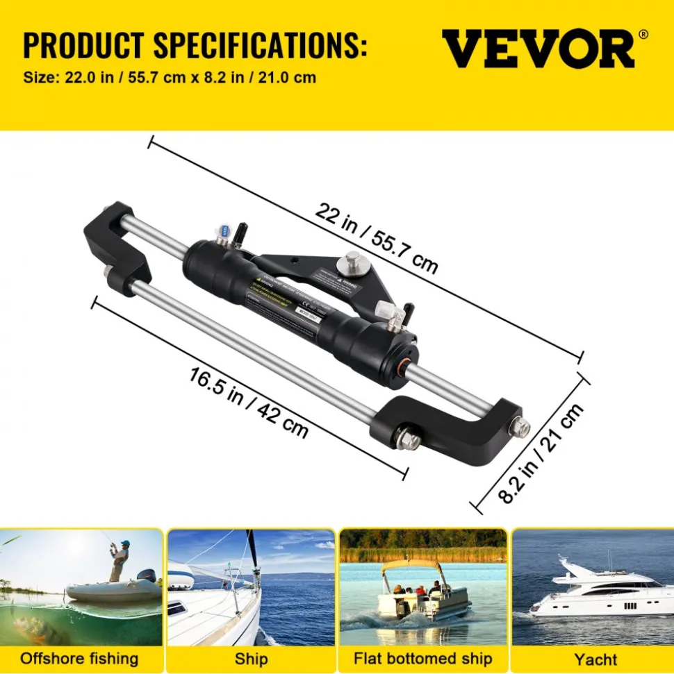 VEVOR Hydraulic Steering Cylinder 300HP, Hydraulic Steering, Front Mount, Hydraulic Outboard Steering Cylinder for Marine Boat Steering System