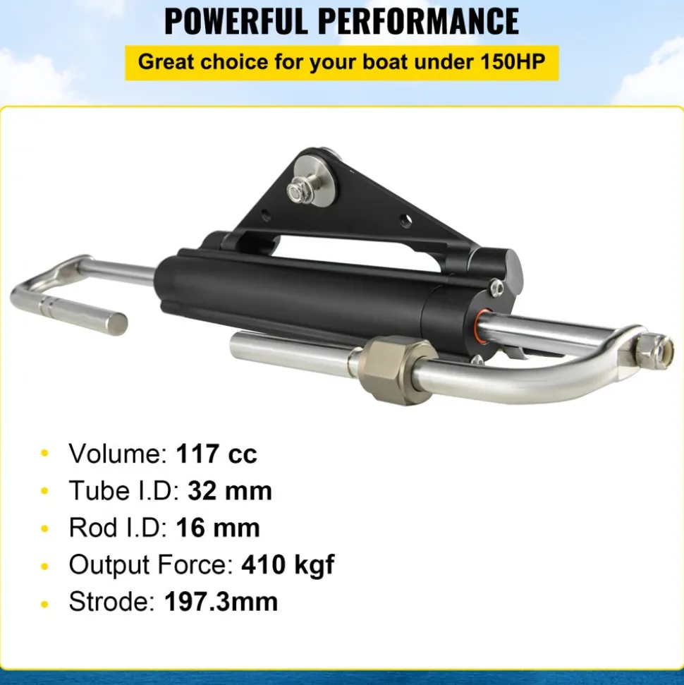 VEVOR Hydraulic Steering Cylinder HC4645H Front Mount Hydraulic Outboard Marine Steering Cylinder Suit for Up to 150HP Boats Steering