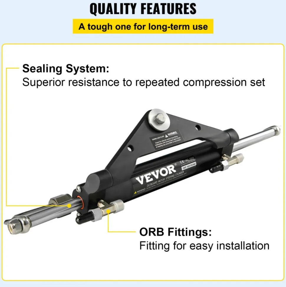 VEVOR Hydraulic Steering Cylinder HC4645H Front Mount Hydraulic Outboard Marine Steering Cylinder Suit for Up to 150HP Boats Steering