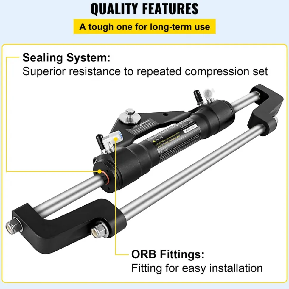 VEVOR Hydraulic Steering Cylinder 300HP, Hydraulic Steering Front Mount Hydraulic Outboard Marine Steering Kit Without Hydraulic Hose and Helm for Outboards Boat Steering System