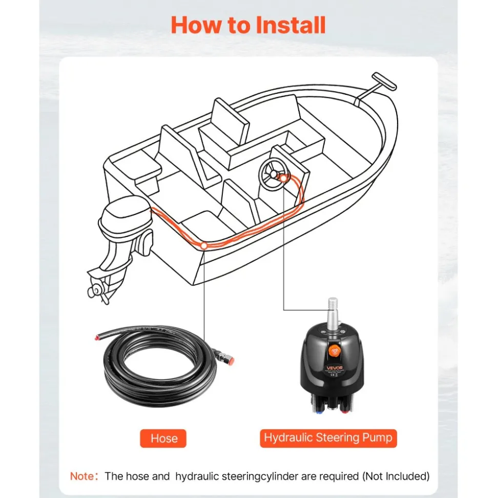 VEVOR Hydraulic Steering Helm Pump, 150 HP, Helm Pump for Boat, with 6.9 MPa/1000 psi Max Working Pressure, Aluminum Alloy Housing, Check Valve, Replaceable Shaft Seal, for Outboards Fishing Boats