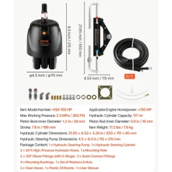 VEVOR Hydraulic Steering Kit 150HP Hydraulic Outboard Steering System 20 ft, Marine Boat Steering System, 2.5 MPa Helm Pump, Two-Way Lock Cylinder, 20 Feet High-Strength Hoses, for Single-Engine Use