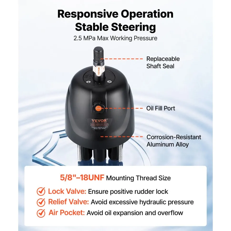 VEVOR Hydraulic Steering Kit 150HP Hydraulic Outboard Steering System 24 ft, Marine Boat Steering System, 2.5 MPa Helm Pump, Two-Way Lock Cylinder, 24 Feet High-Strength Hoses, for Single-Engine Use