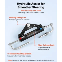 VEVOR Hydraulic Steering Kit 150HP Hydraulic Outboard Steering System 24 ft, Marine Boat Steering System, 2.5 MPa Helm Pump, Two-Way Lock Cylinder, 24 Feet High-Strength Hoses, for Single-Engine Use