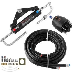 VEVOR Hydraulic Steering Kit 150HP Hydraulic Outboard Steering System 24 ft, Marine Boat Steering System, 2.5 MPa Helm Pump, Two-Way Lock Cylinder, 24 Feet High-Strength Hoses, for Single-Engine Use