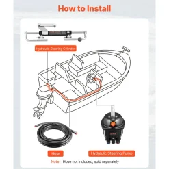 VEVOR Hydraulic Steering Kit 90HP Hydraulic Outboard Steering System 24 ft, Marine Boat Steering System, 2.5 MPa Helm Pump, Two-Way Lock Cylinder, 24 Feet High-Strength Hoses, for Single-Engine Use
