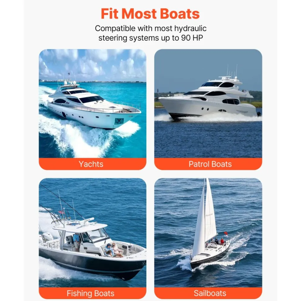 VEVOR Hydraulic Steering Kit, 90 HP, Hydraulic Steering Helm Pump & Cylinder, with 6.9 MPa/1000 psi Max Working Pressure, Aluminum Alloy Housing, Check Valve, for Outboards Fishing Boats Sailboats