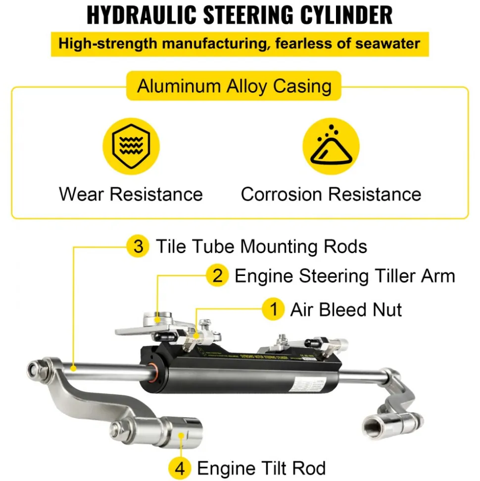 VEVOR Hydraulic Steering Kit, 300HP Hydraulic Steering Compact Cylinder, Hydraulic Outboard Steering Kit with Helm Pump for Boat Marine Steering System