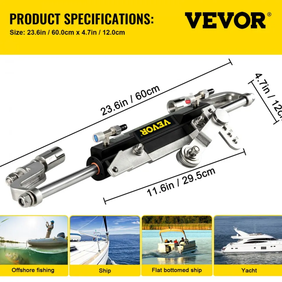 VEVOR Hydraulic Steering Kit, 300HP Hydraulic Steering Compact Cylinder, Hydraulic Outboard Steering Kit with Helm Pump for Boat Marine Steering System