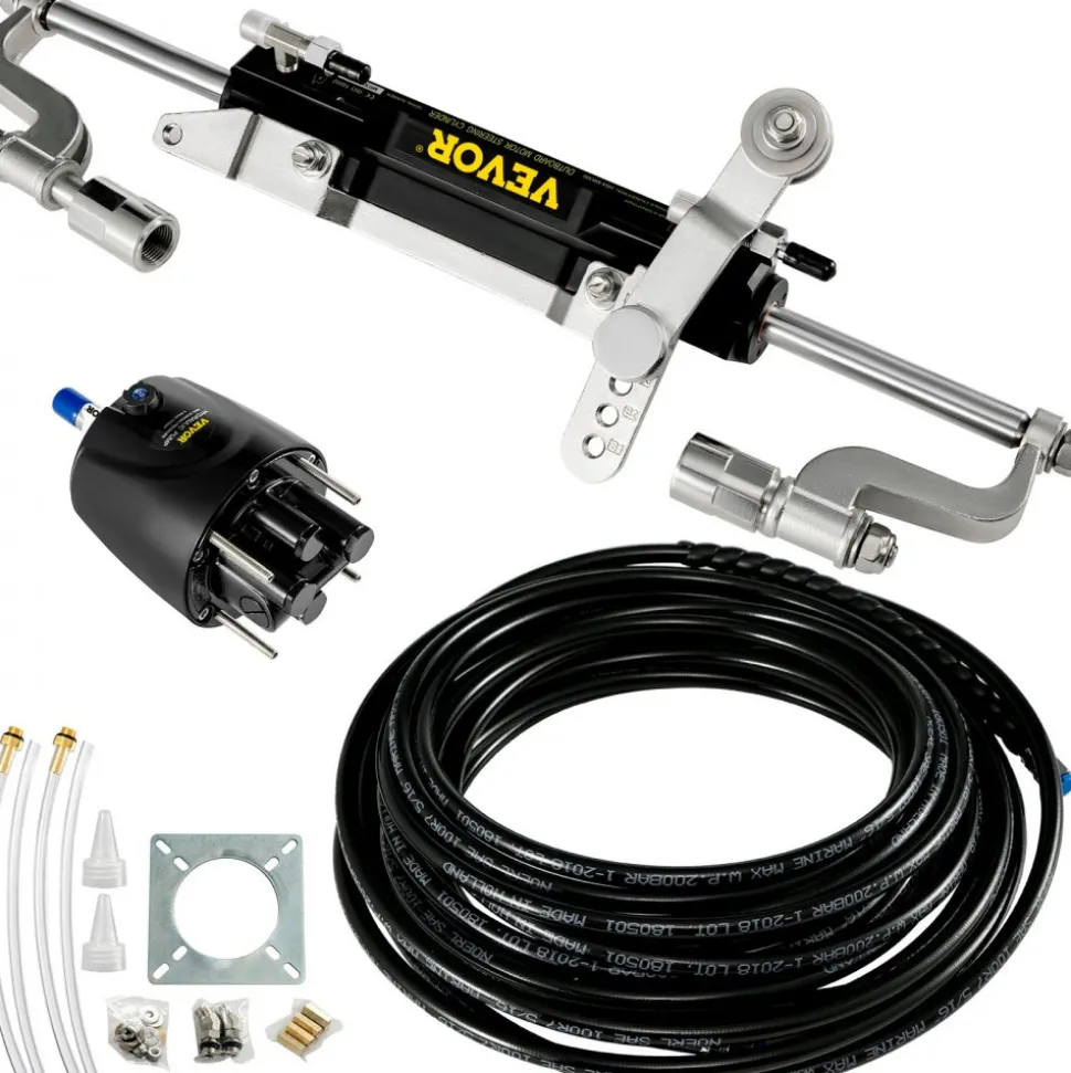 VEVOR Hydraulic Steering Kit, 300HP Hydraulic Steering Compact Cylinder, Hydraulic Outboard Steering Kit with Helm Pump for Boat Marine Steering System