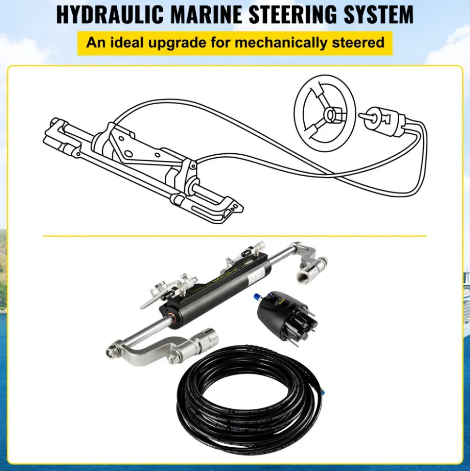 VEVOR Hydraulic Steering Kit, 300HP Hydraulic Steering Compact Cylinder, Hydraulic Outboard Steering Kit with Helm Pump for Boat Marine Steering System