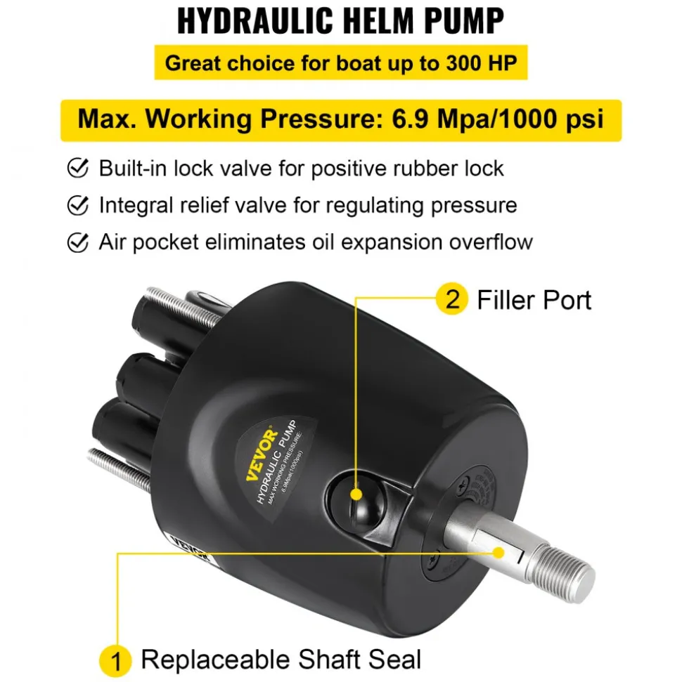 VEVOR Hydraulic Steering Kit, 300HP Hydraulic Steering Compact Cylinder, Hydraulic Outboard Steering Kit with Helm Pump for Boat Marine Steering System