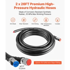 VEVOR Hydraulic Steering Kit, 300 HP, Marine Boat Hydraulic Steering System, with 6.9 MPa/1000 psi Helm Pump, Two-Way Lock Cylinder, and 26ft High-Strength Hoses, for Single Station, Single-Engine Use
