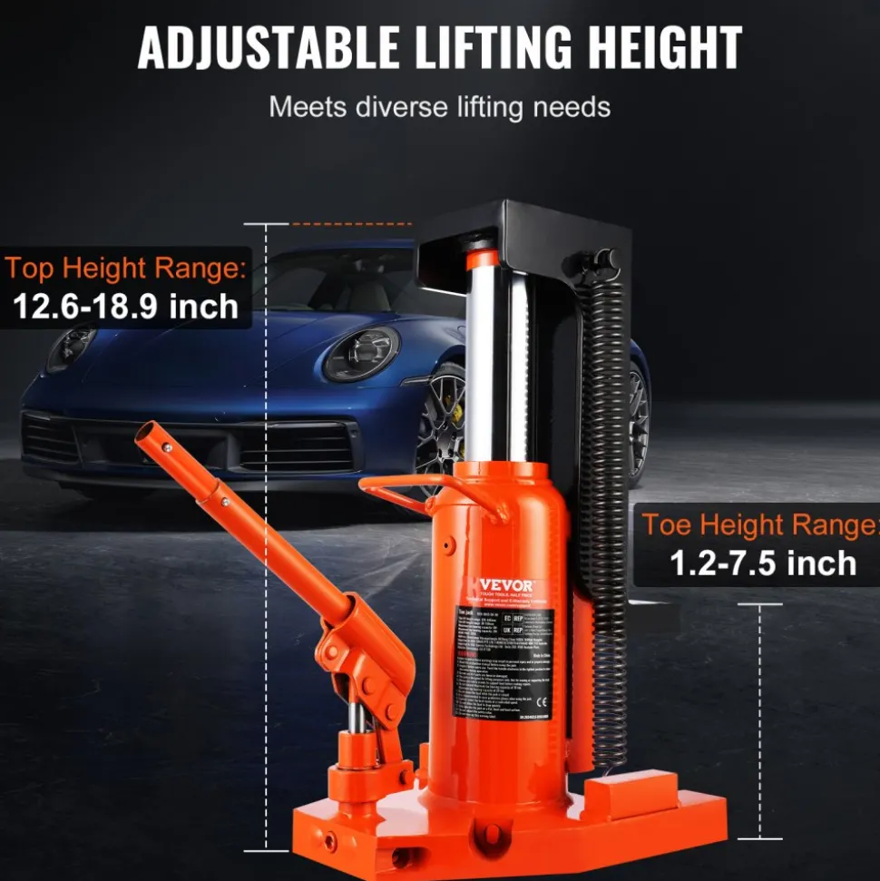 VEVOR Hydraulic Toe Jack, 10 Ton On Toe Toe Jack Lift, 20 Ton On Top Lift Capacity Machine Jack, 1.2-7.5 in Toe Height, 12.6-18.9 in Top Height, Air Hydraulic Claw Jack for Machinery, Industry