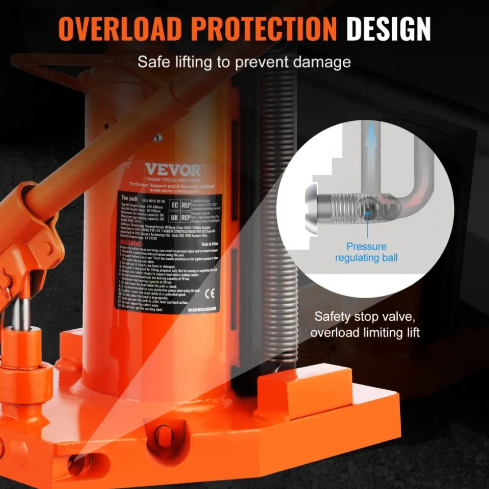 VEVOR Hydraulic Toe Jack, 10 Ton On Toe Toe Jack Lift, 20 Ton On Top Lift Capacity Machine Jack, 1.2-7.5 in Toe Height, 12.6-18.9 in Top Height, Air Hydraulic Claw Jack for Machinery, Industry