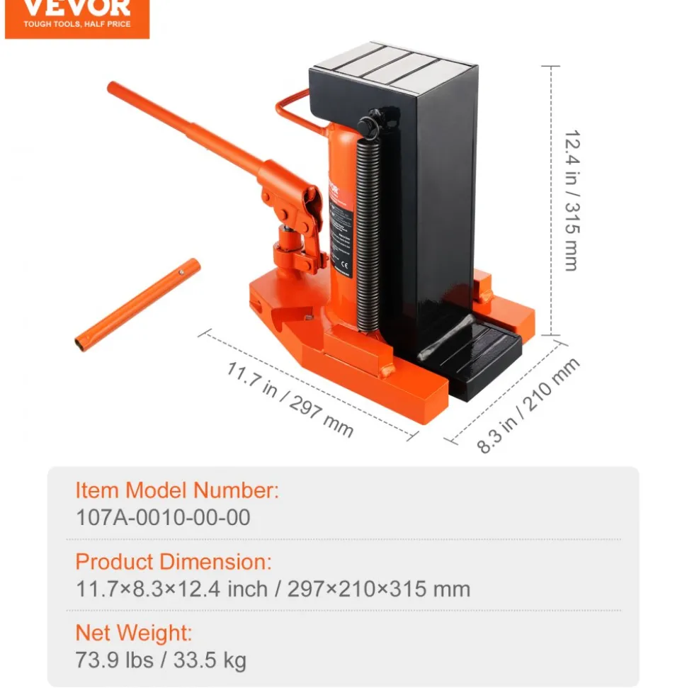 VEVOR Hydraulic Toe Jack, 10 Ton On Toe Toe Jack Lift, 20 Ton On Top Lift Capacity Machine Jack, 1.2-7.5 in Toe Height, 12.6-18.9 in Top Height, Air Hydraulic Claw Jack for Machinery, Industry