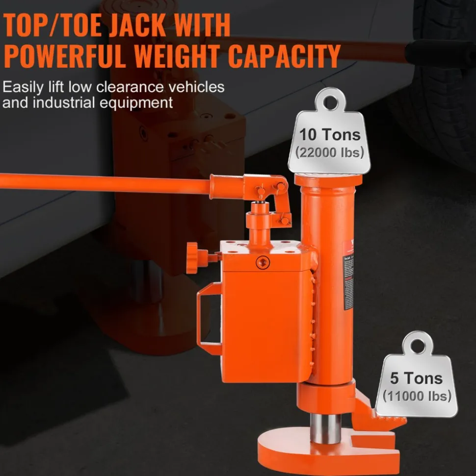 VEVOR Hydraulic Toe Jack, 5 Ton On Toe Toe Jack Lift, 10 Ton On Top Lift Capacity Machine Jack, 1.0-9.1 in Toe Height, 14.6-22.4 in Top Height, 360° Rotatable Claw Jack for Machinery, Industry