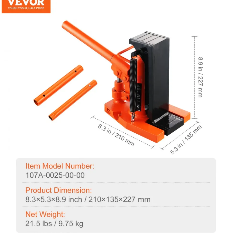 VEVOR Hydraulic Toe Jack, 2.5 Ton On Toe Toe Jack Lift, 5 Ton On Top Lift Capacity Machine Jack, 0.8-5.3 in Toe Height, 8.9-13.4 in Top Height, Air Hydraulic Claw Jack for Machinery, Industry