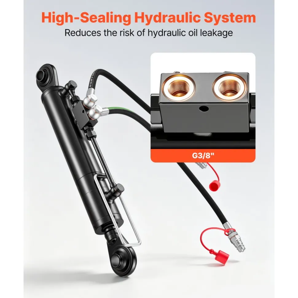 VEVOR Hydraulic Top Link Cat. 2-2 (11 in Stroke, 22-7/16 in to 33-7/16 in), Max 2900PSI Hydraulic Cylinder with 2 Hoses & G3/8" Check Valves for Tractors
