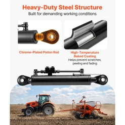 VEVOR Hydraulic Top Link Cat. 2-2 (11 in Stroke, 22-7/16 in to 33-7/16 in), Max 2900PSI Hydraulic Cylinder with 2 Hoses & G3/8