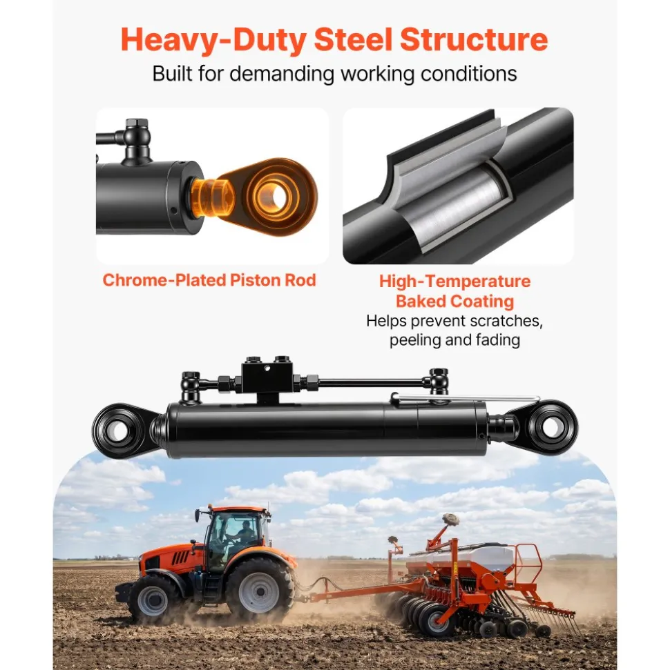 VEVOR Hydraulic Top Link Cat. 2-2 (11 in Stroke, 22-7/16 in to 33-7/16 in), Max 2900PSI Hydraulic Cylinder with 2 Hoses & G3/8" Check Valves for Tractors