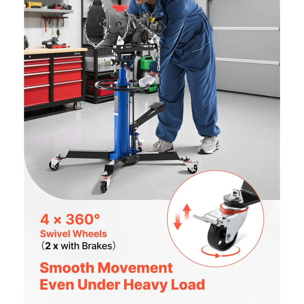VEVOR Hydraulic Transmission Jack, 1322 lbs / 0.6 Ton Lifting Capacity Telescoping Transmission Jack with Foot Pedal, Dual Telescopic Trans, 34.6-69.3 in High Lifting Height, Garage/Shop Lift Hoist