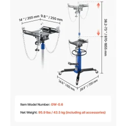 VEVOR Hydraulic Transmission Jack, 1322 lbs / 0.6 Ton Lifting Capacity Telescoping Transmission Jack with Foot Pedal, Dual Telescopic Trans, 34.6-69.3 in High Lifting Height, Garage/Shop Lift Hoist