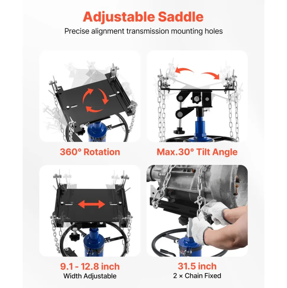 VEVOR Hydraulic Transmission Jack, 1322 lbs / 0.6 Ton Lifting Capacity Telescoping Transmission Jack with Foot Pedal, Dual Telescopic Trans, 34.6-69.3 in High Lifting Height, Garage/Shop Lift Hoist