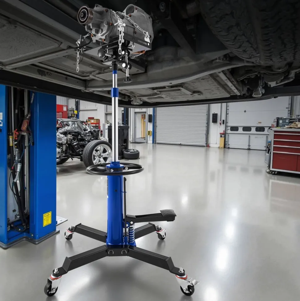 VEVOR Hydraulic Transmission Jack, 1660 lbs / 0.75 Ton Lifting Capacity Telescoping Transmission Jack with Foot Pedal, 360° Swivel Wheel, 34.6-69.3 in High Lifting Height, Lift Hoist for Garage/Shop