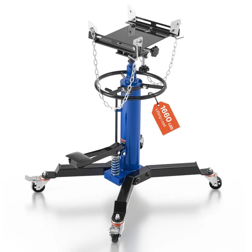 VEVOR Hydraulic Transmission Jack, 1660 lbs / 0.75 Ton Lifting Capacity Telescoping Transmission Jack with Foot Pedal, 360° Swivel Wheel, 34.6-69.3 in High Lifting Height, Lift Hoist for Garage/Shop