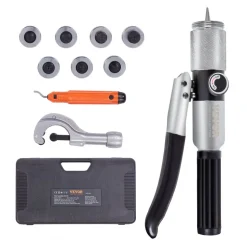 VEVOR Hydraulic Tube Expander, 3/8" to 1-1/8" OD, HAVC Hydraulic Swaging Tool with 7 Pipe Expander Heads, Deburring Tool, Pipe Cutter for Copper Aluminum Brass Soft Steel Pipes