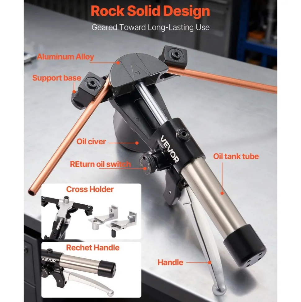 VEVOR Hydraulic Tubing Bender Kit, 1/4 to 7/8 Inch, Copper Tube Pipe Bender, Forward/Reverse HVAC Bending Tool Set, with 7 Aluminium Alloy Dies, for HVAC Air Conditioning Refrigeration Auto Repair