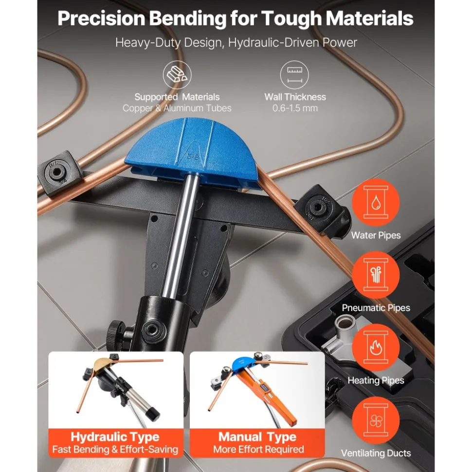 VEVOR Hydraulic Tubing Bender Kit, 1/4 to 7/8 Inch, Copper Tube Pipe Bender, Forward/Reverse HVAC Bending Tool, with 7 Color Aluminium Alloy Dies, for HVAC Air Conditioning Refrigeration Auto Repair