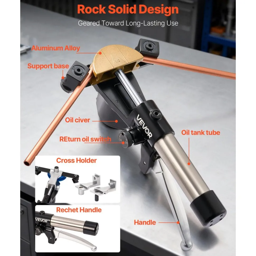 VEVOR Hydraulic Tubing Bender Kit, 1/4 to 7/8 Inch, Copper Tube Pipe Bender, Forward/Reverse HVAC Bending Tool, with 7 Color Aluminium Alloy Dies, for HVAC Air Conditioning Refrigeration Auto Repair