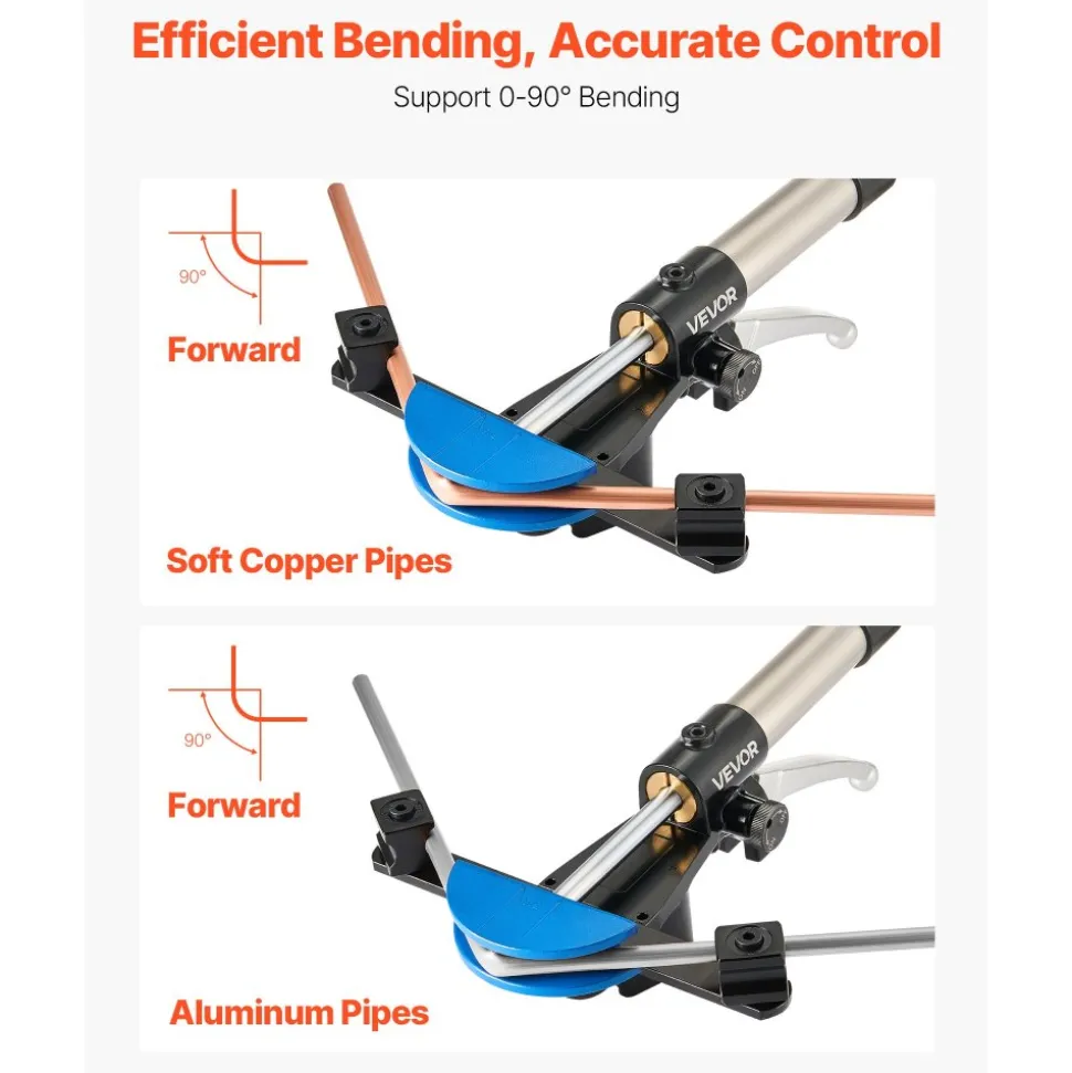 VEVOR Hydraulic Tubing Bender Kit, 1/4 to 7/8 Inch, Copper Tube Pipe Bender, HVAC Bending Tool Set, 90° Bend, with 7 Color Aluminium Alloy Dies, for HVAC Air Conditioning Refrigeration Auto Repair