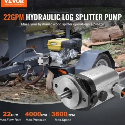 VEVOR Hydraulic Wood Log Splitter Pump Kit, 22GPM, 2 Stage 4000PSI Aluminum Hydraulic Gear Pump, with Valve Coupling Installation Base 3/4'' NPT Outlet 3600 RPM, for Small Engine Mounting Log Splitter