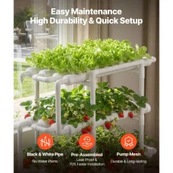 VEVOR Hydroponics Growing System Kit, 3-Tier 108 Sites UPVC Pipe Hydroponic Grow Kit with Timed Irrigation, Thickened Hydroponic Pipes, Indoor Home Garden Vegetable Planting Grow Kits for Fruit Herb