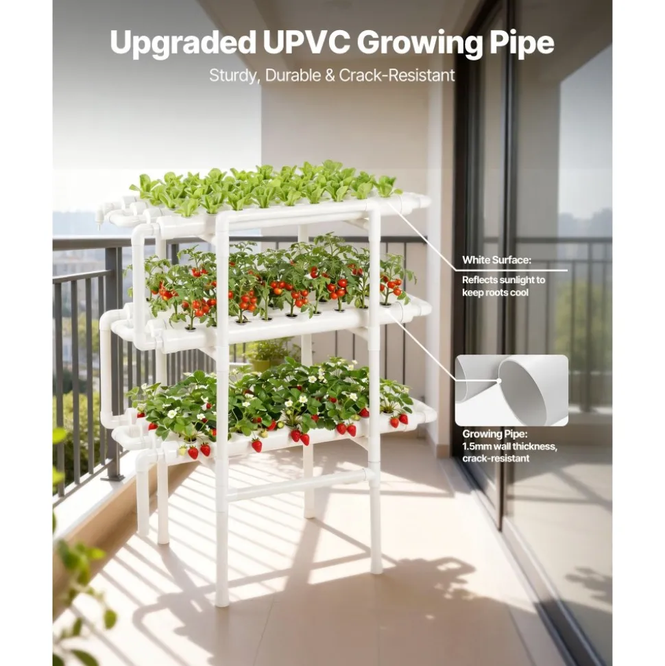 VEVOR Hydroponics Growing System Kit, 3-Tier 90 Sites UPVC Pipe Hydroponic Grow Kit with Timed Irrigation, Sun & Light Blocking Pipes, Indoor Home Garden Vegetable Planting Grow Kits for Fruit Herb