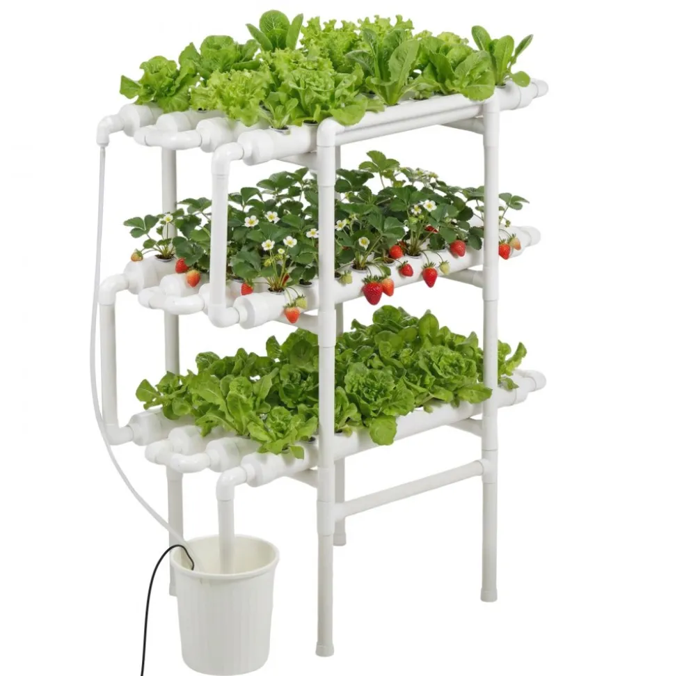 VEVOR Hydroponics Growing System Kit, 3-Tier 90 Sites UPVC Pipe Hydroponic Grow Kit with Timed Irrigation, Sun & Light Blocking Pipes, Indoor Home Garden Vegetable Planting Grow Kits for Fruit Herb