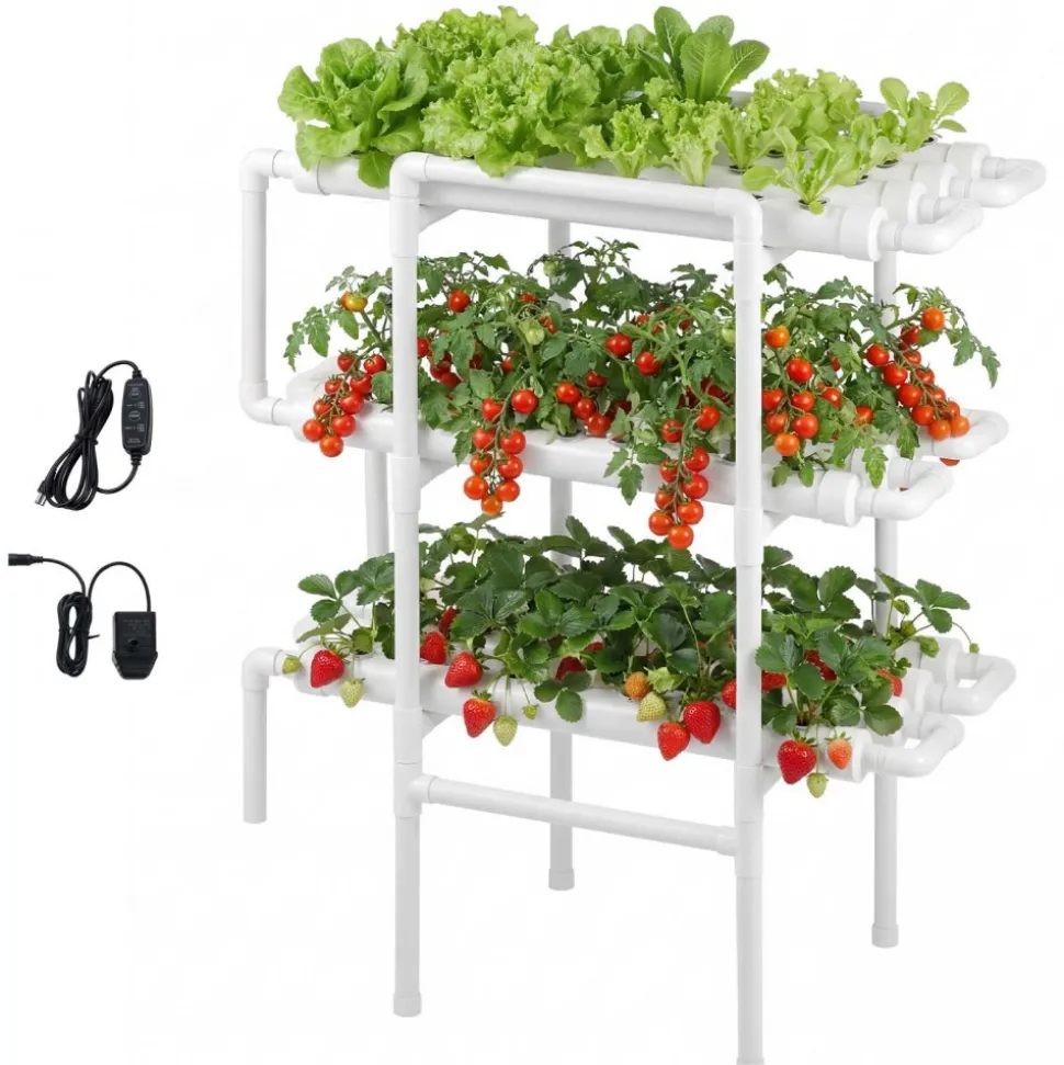 VEVOR Hydroponics Growing System Kit, 3-Tier 90 Sites UPVC Pipe Hydroponic Grow Kit with Timed Irrigation, Sun & Light Blocking Pipes, Indoor Home Garden Vegetable Planting Grow Kits for Fruit Herb