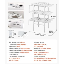 VEVOR Hydroponics Growing System Kit, 3-Tier 90 Sites UPVC Pipe Hydroponic Grow Kit with Timed Irrigation, Sun & Light Blocking Pipes, Indoor Home Garden Vegetable Planting Grow Kits for Fruit Herb