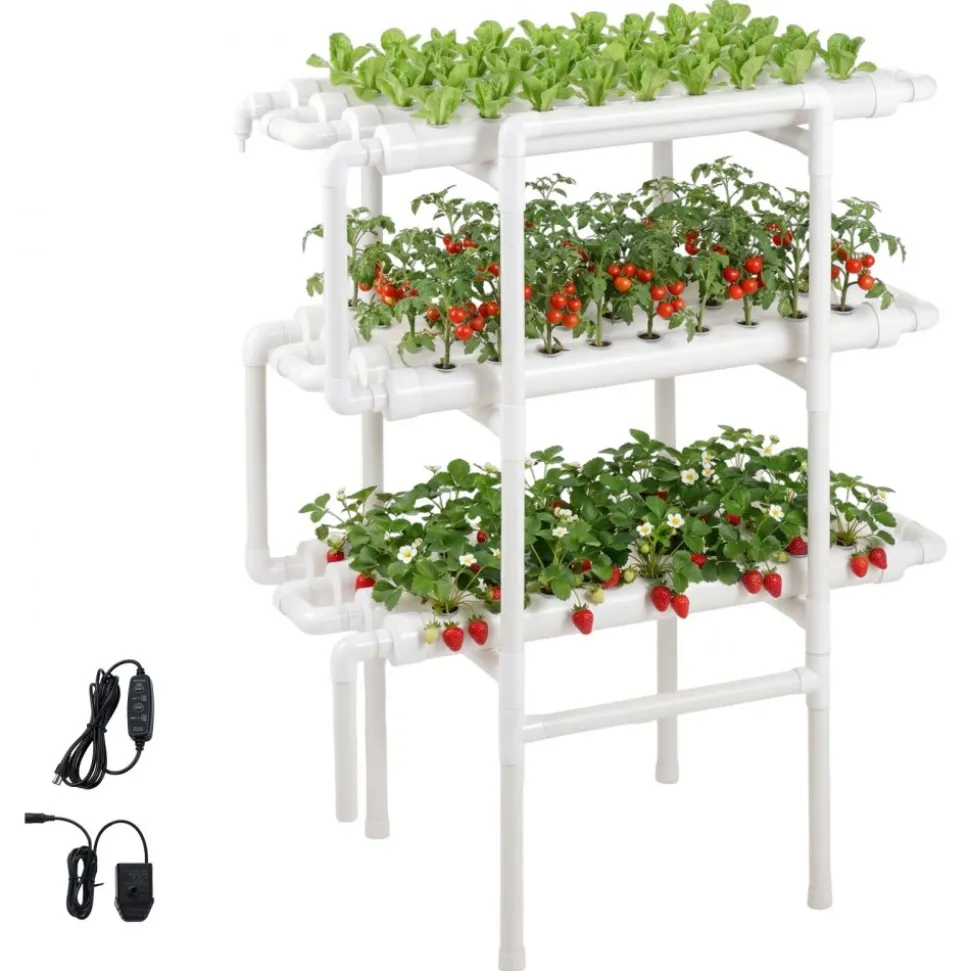 VEVOR Hydroponics Growing System Kit, 3-Tier 90 Sites UPVC Pipe Hydroponic Grow Kit with Timed Irrigation, Sun & Light Blocking Pipes, Indoor Home Garden Vegetable Planting Grow Kits for Fruit Herb