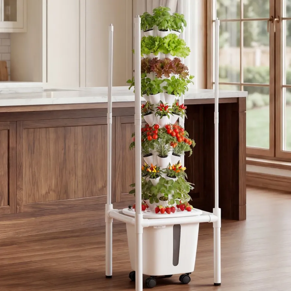 VEVOR Hydroponic Tower, 45 Pods 9 Tiers Hydroponics Growing System Kit with LED Grow Light, App Control & Casters, Vertical Home Garden with 20L Water Tank & Pump for Indoor Herbs, Fruits, Vegetables